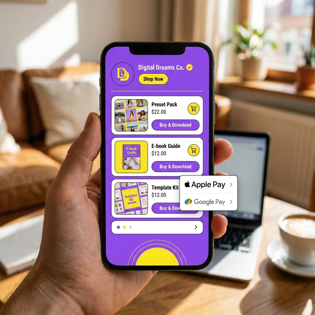 A creator managing their digital storefront on a stylish mobile interface